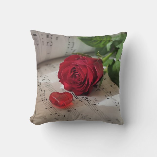 Sheet Music Rose Heart Cushion (Front)