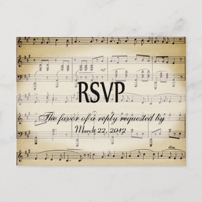 Sheet Music RSVP Dinner Choices Postcard (Front)