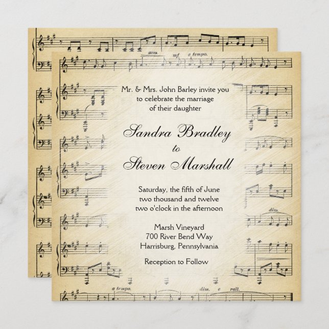 Sheet Music Theme Wedding Invitation (Front/Back)