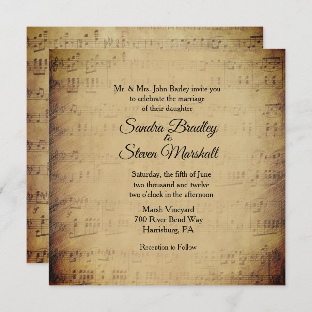 Sheet Music Theme Wedding Invitation (Front/Back)