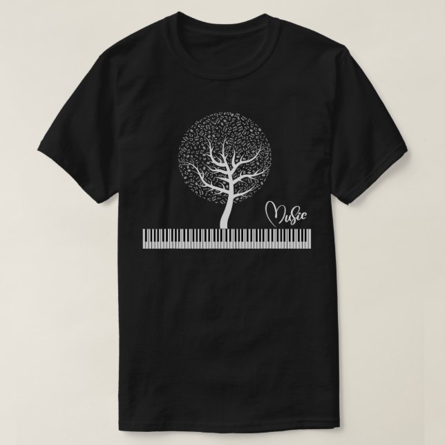 Sheet Music Tree Piano Keyboard Keys and Notes  T-Shirt (Design Front)