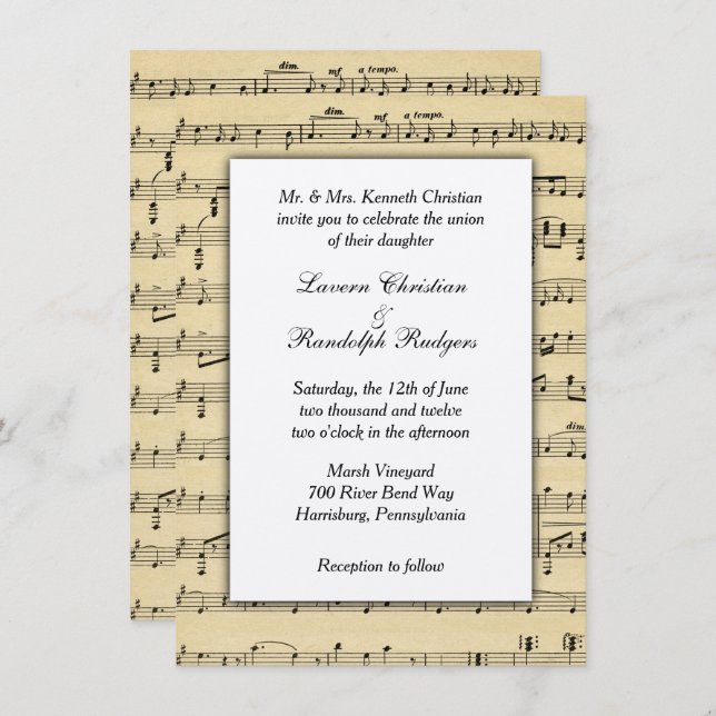 Sheet Music Wedding Invitation (Front/Back)