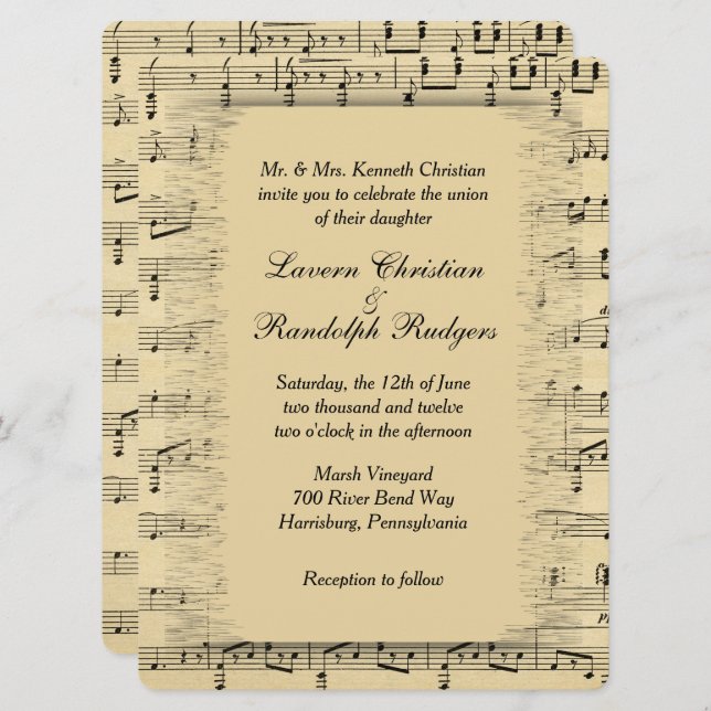 Sheet Music Wedding Invitation (Front/Back)