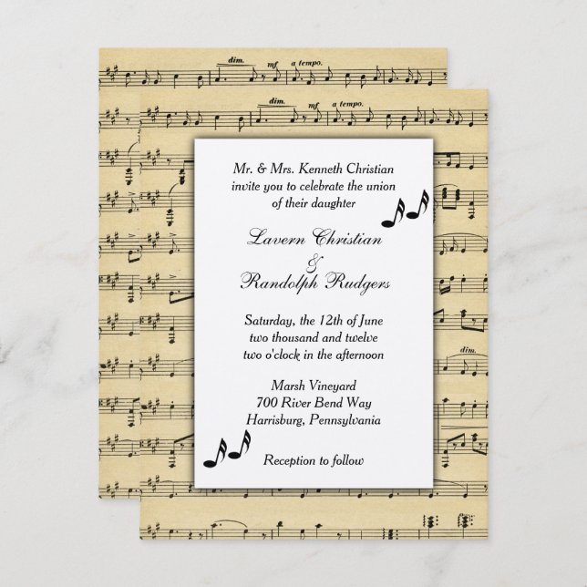 Sheet Music Wedding Invitation (Front/Back)