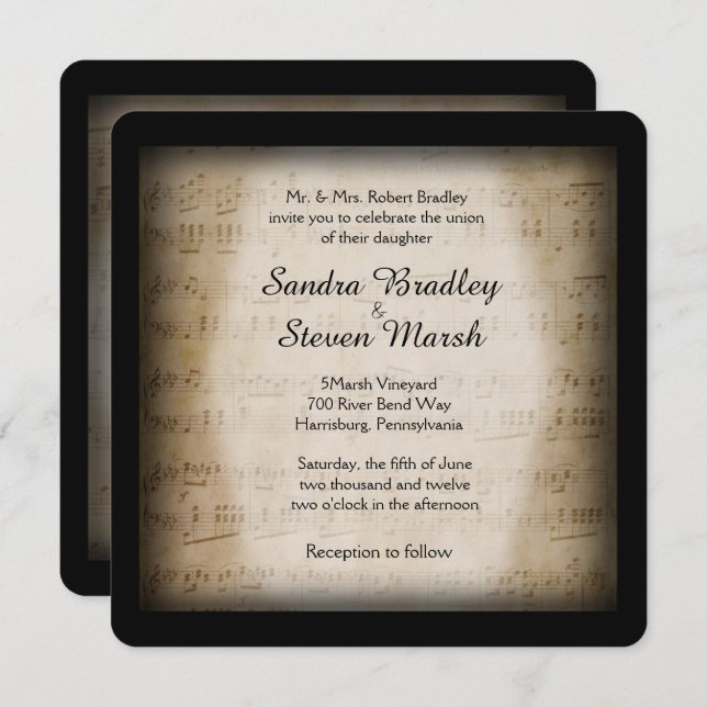 Sheet Music Wedding Invitation (Front/Back)