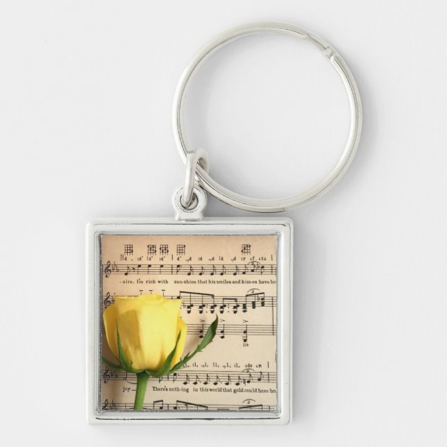 Sheet Music Yellow Rose Key Ring (Front)