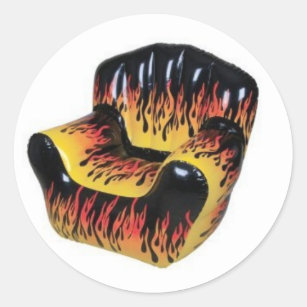 Sheet of 20 FIRE FLAME Blow up chair stickers. Classic Round Sticker