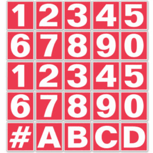 Sheet of Numbers in Red and White Stickers