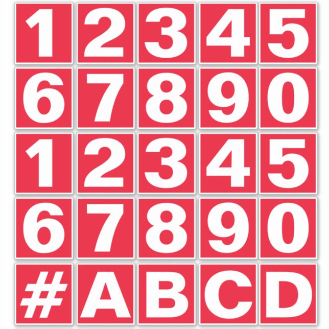 Sheet of Numbers in Red and White Stickers (Front)