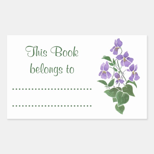 Sheet of Sweet Violets Adhesive Bookplates Rectangular Sticker (Front)