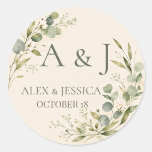 Sheet:Personalised Botanical Greenery Wedding  Classic Round Sticker