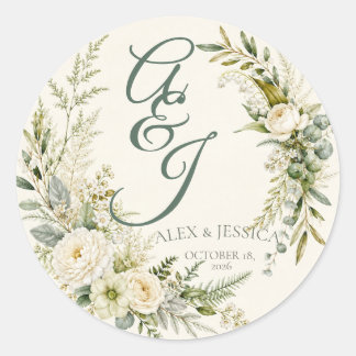 Sheet:Personalised Botanical Initials Envelope Classic Round Sticker