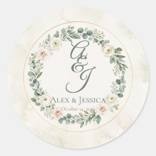 Sheet: Personalised Botanical Wedding Envelope Classic Round Sticker