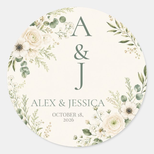 Sheet:Personalised Botanical Wedding Initials Seal (Front)