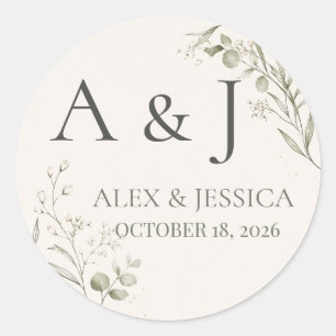 Sheet:Personalised Minimalist Wedding Envelope Classic Round Sticker