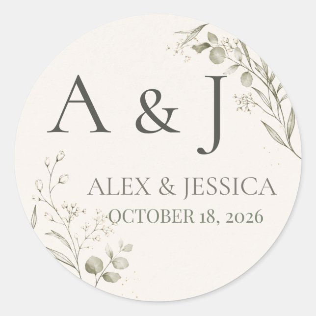 Sheet:Personalised Minimalist Wedding Envelope  Classic Round Sticker (Front)