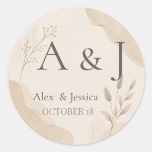 Sheet:Personalised Neutral Beige Wedding Envelope Classic Round Sticker
