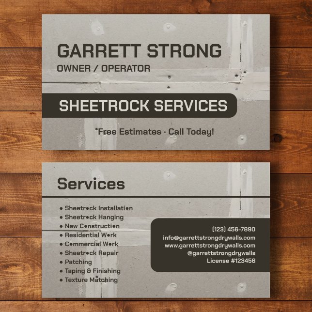 Sheetrock Services Custom Contractor Branding Business Card (Creator Uploaded)