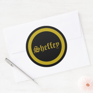 Sheffey Fonts - Black and Gold Monogram Classic Ro Round Sticker