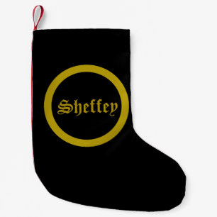 Sheffey Fonts - Black and Gold Small Christmas Sto Stocking