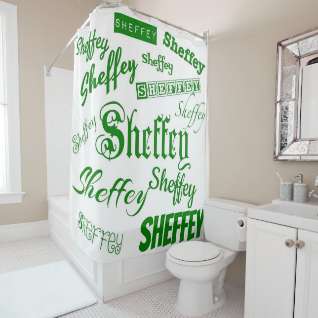 Sheffey Green Fonts - 9568 Shower Curtain (In Situ)