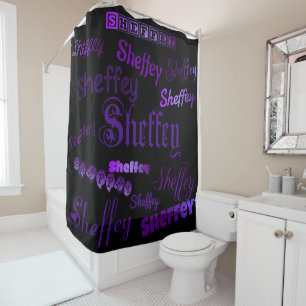 Sheffey Purple Fonts Shower Curtain