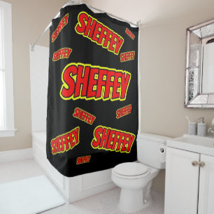 Sheffey Red Comic Font Shower Curtain