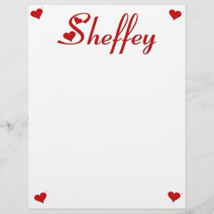 Sheffey with two red hearts custom letterhead