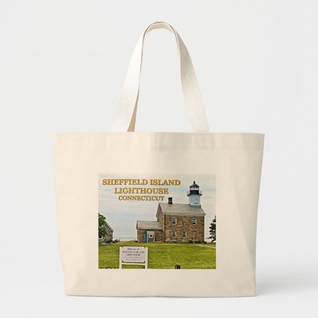 Sheffield Island Lighthouse, Connecticut Large Tote Bag (Front)