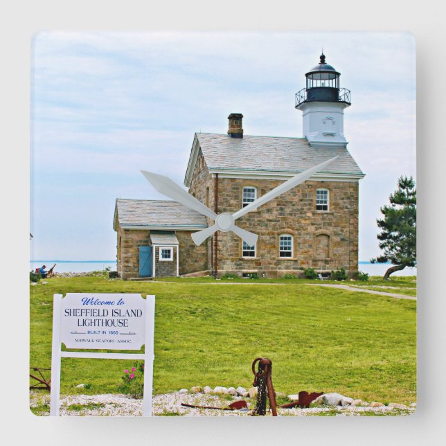 Sheffield Island Lighthouse, Connecticut Square Wall Clock (Front)