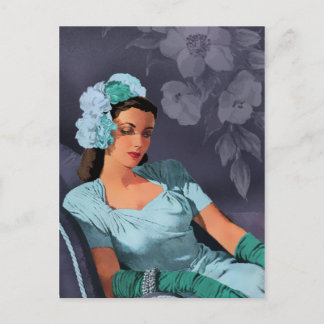 Sheila - 1940s Evening Wear in Turquoise and Blue Postcard