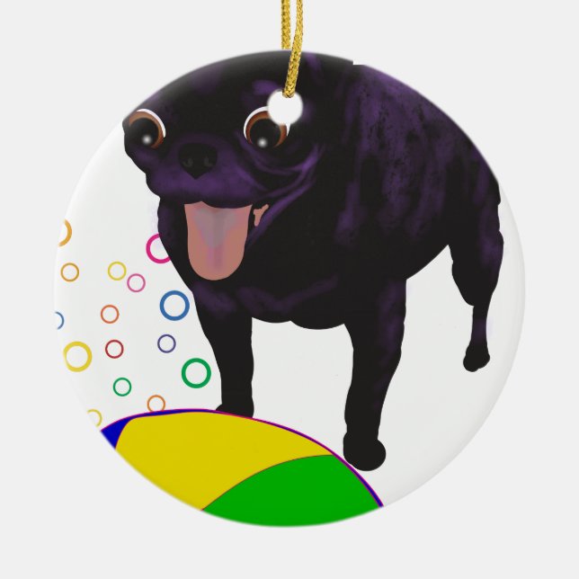Sheila's Pug - Ball Love Ceramic Tree Decoration (Front)