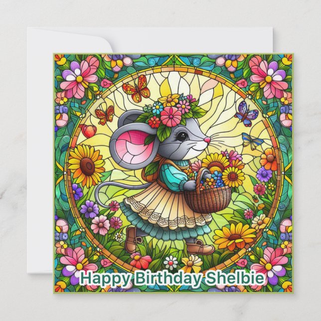 ~ SHELBIE ~ Happy Birthday ~ Mouse And Flowers ~ (Front)