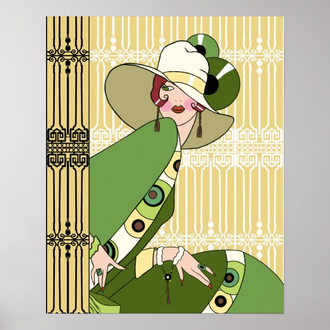 Shelby, 1920s Art Deco Lady in Yellow and Olive Poster (Front)