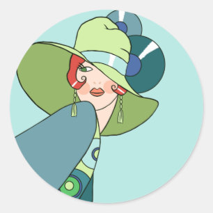 Shelby, 1920s Lady in Aqua and Teal Classic Round Sticker