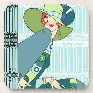 Shelby, 1920s Lady in Aqua and Teal Coaster