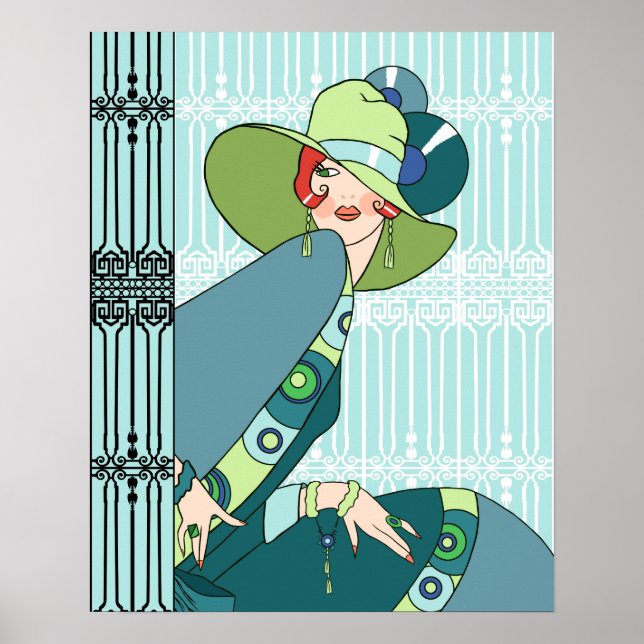 Shelby, 1920s Lady in Aqua and Teal Poster (Front)