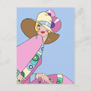 Shelby, 1920s Lady in Blue and Pink Postcard