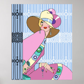 Shelby, 1920s Lady in Blue and Pink Poster