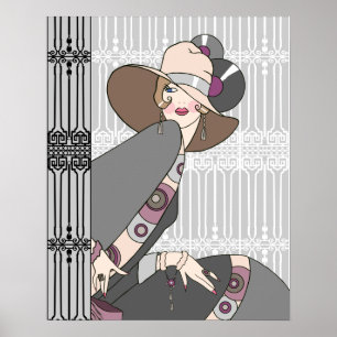 Shelby, 1920s Lady in Grey and Rose Poster