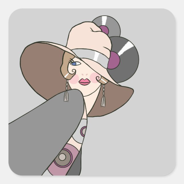 Shelby, 1920s Lady in Grey and Rose Square Sticker (Front)