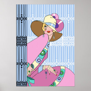 Shelby, 1930s Lady in Blue and Pink Poster