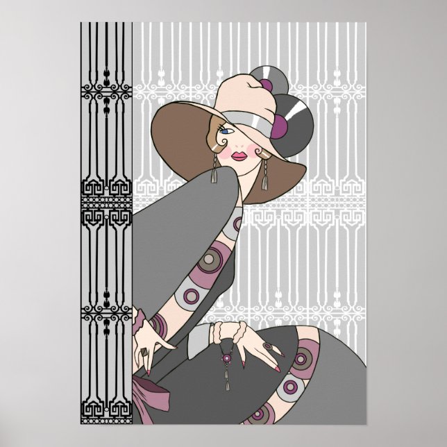 Shelby, 1930s Lady in Grey and Rose Poster (Front)