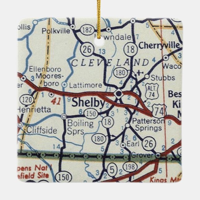 Shelby NC Vintage Map Ceramic Ornament (Back)