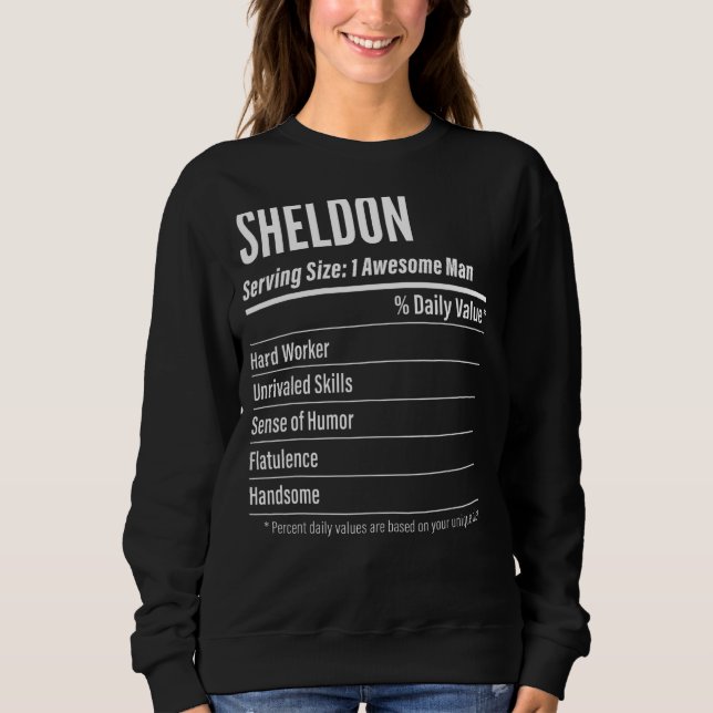 Sheldon Serving Size Nutrition Label Calories Sweatshirt (Front)