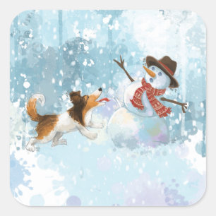 Sheldon the Sheltie and the Snowman Square Sticker