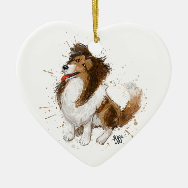 Sheldon the Sheltie Ceramic Tree Decoration (Front)
