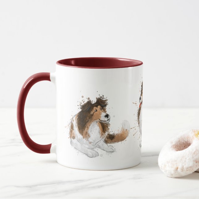 Sheldon the Sheltie Three Poses Mug (With Donut)
