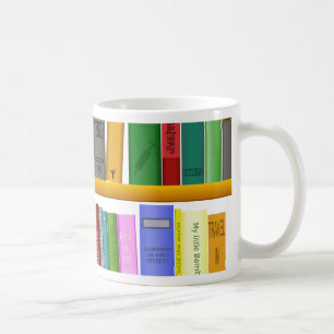 shelf books library reading coffee mug
