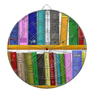 shelf books library reading dartboard